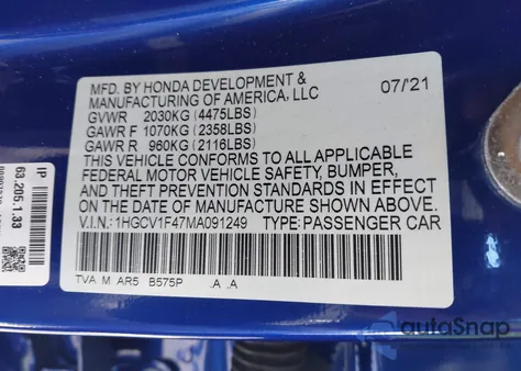2021 Honda Accord Sport Special Edition from USA, damaged, VIN 1HGCV1F47MA091249